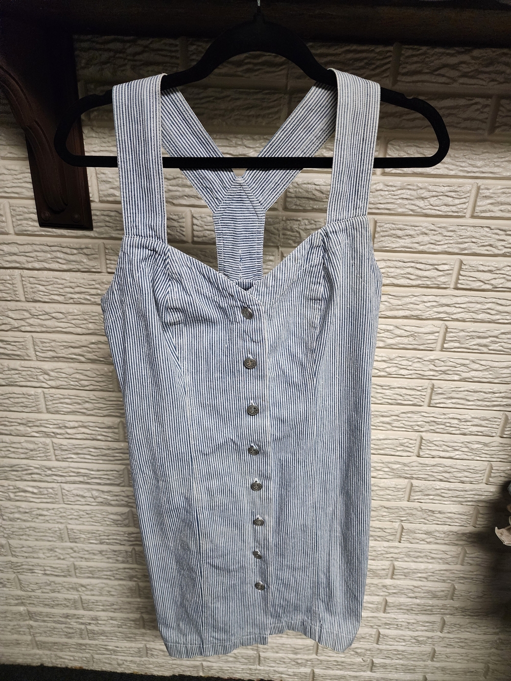 Denim Striped Button-Front Sundress - Blue and White